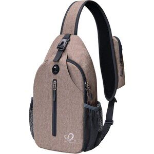 Men Khaki Crossbody Sling Backpack Sling Bag Travel Hiking Chest Daypack